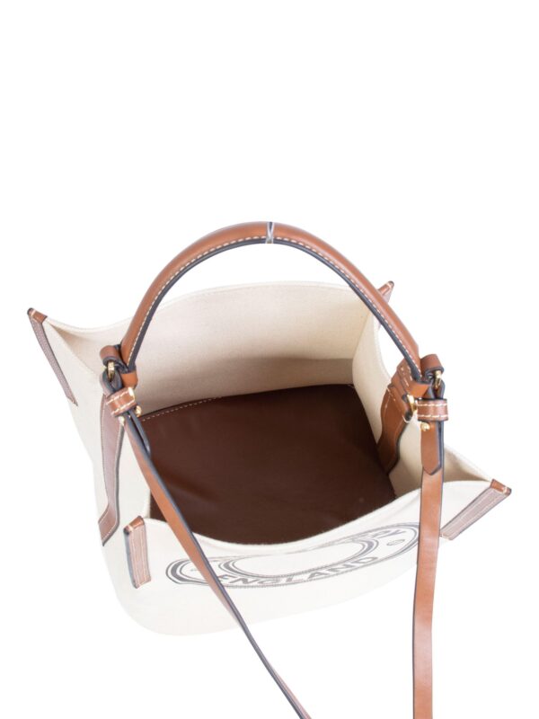 Burberry Leather Canvas Logo Bucket Bag Tan