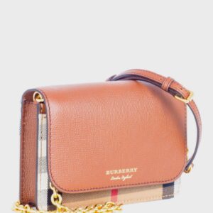 Burberry-Leather-Hampshire-House-Check-Wallet-on-Chain-Brown-Gold-2