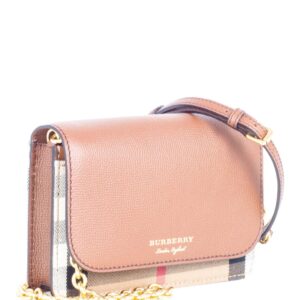 Burberry Leather Hampshire House Check Wallet on Chain Brown Gold