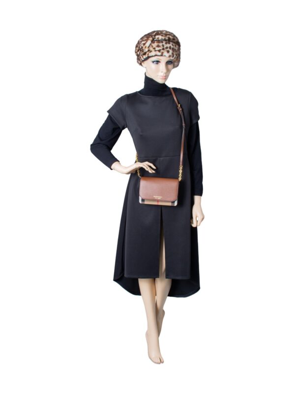 Burberry Leather Hampshire House Check Wallet on Chain Brown Gold