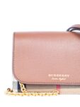 Burberry Leather Hampshire House Check Wallet on Chain Brown Gold