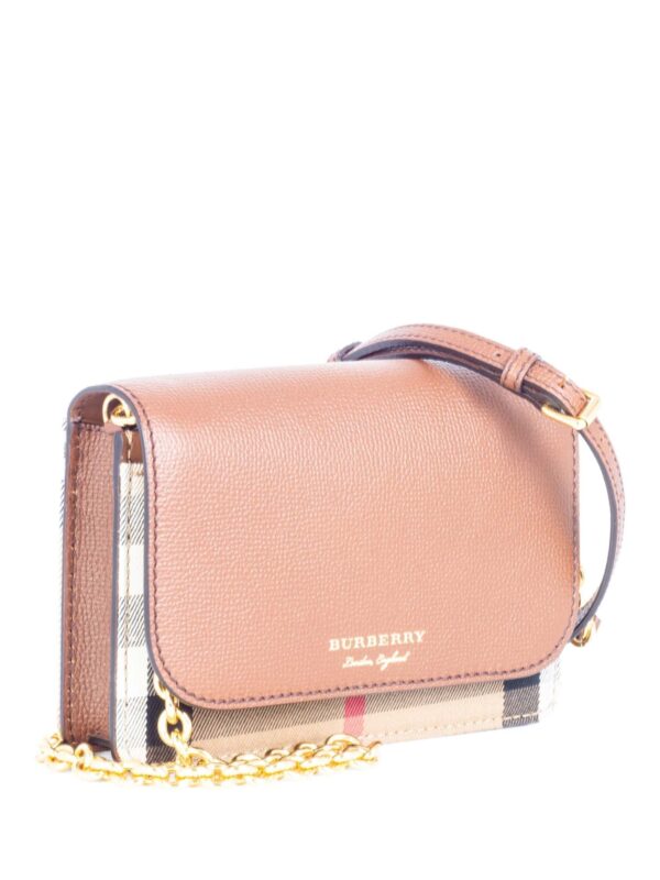 Burberry Leather Hampshire House Check Wallet on Chain Brown Gold