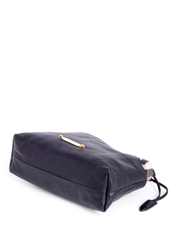 Burberry Leather House Check Bucket Messenger Bag Black