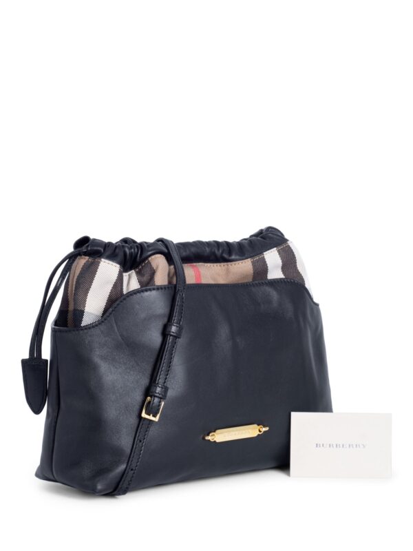 Burberry Leather House Check Bucket Messenger Bag Black