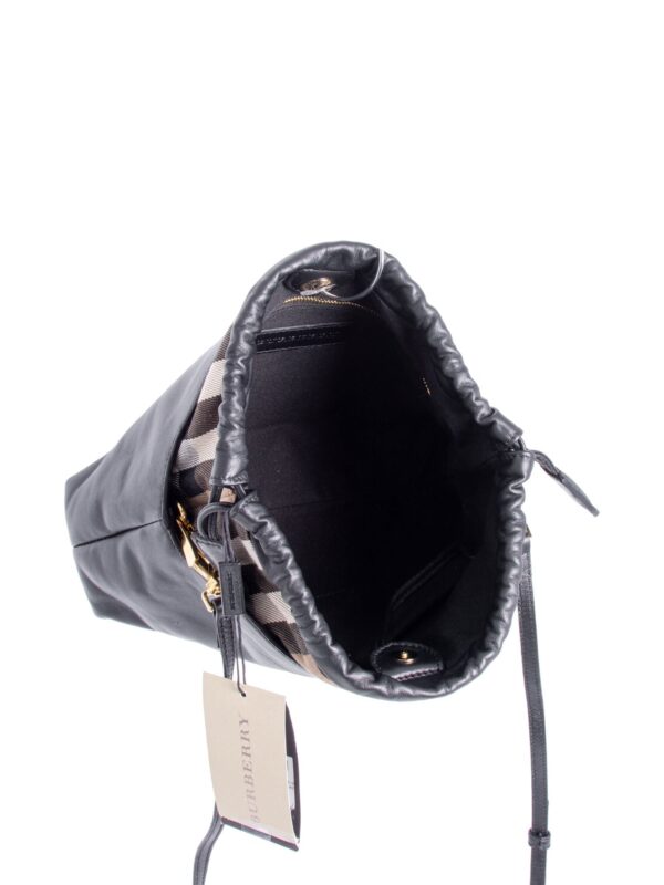 Burberry Leather House Check Bucket Messenger Bag Black