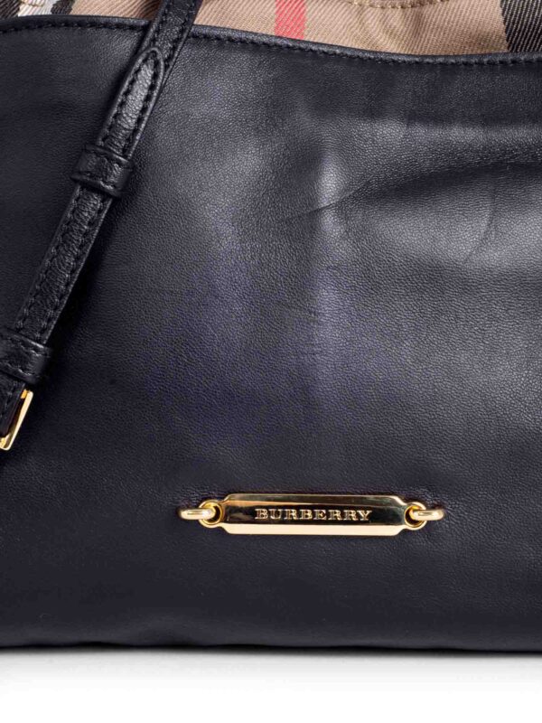 Burberry Leather House Check Bucket Messenger Bag Black