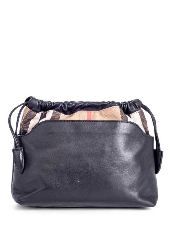 Burberry Leather House Check Bucket Messenger Bag Black