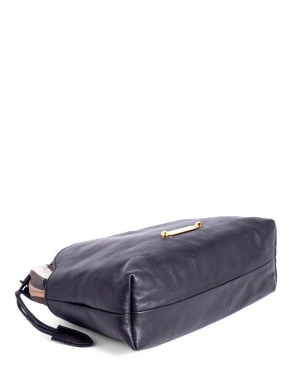 Burberry Leather House Check Bucket Messenger Bag Black