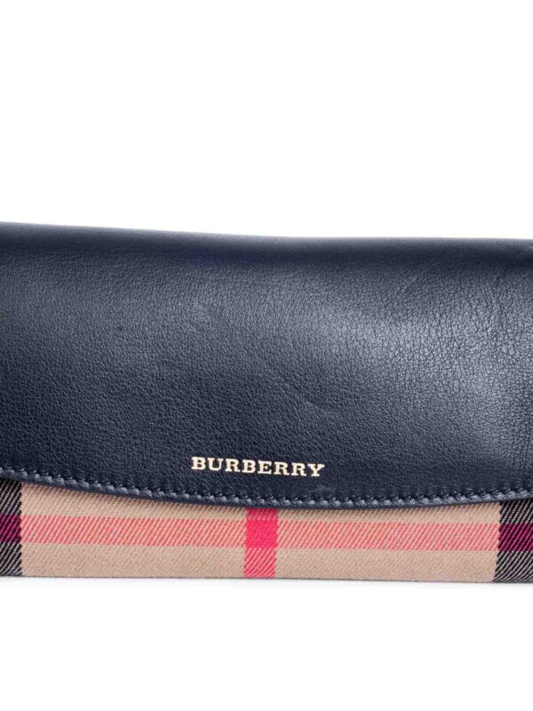 Burberry Leather House Check Flap Wallet Black Brown