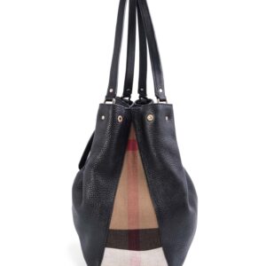 Burberry-Leather-Nova-Check-Canvas-Shopper-Bag-Black-2