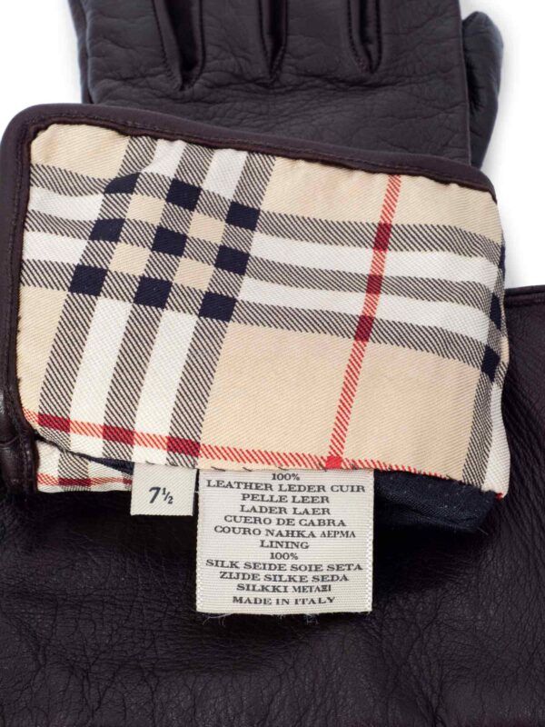 Burberry Leather Nova Check Gloves Brown