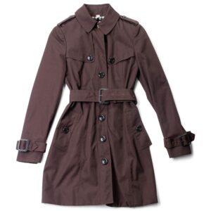 Burberry Logo Check Belted Button Rain Coat Brown