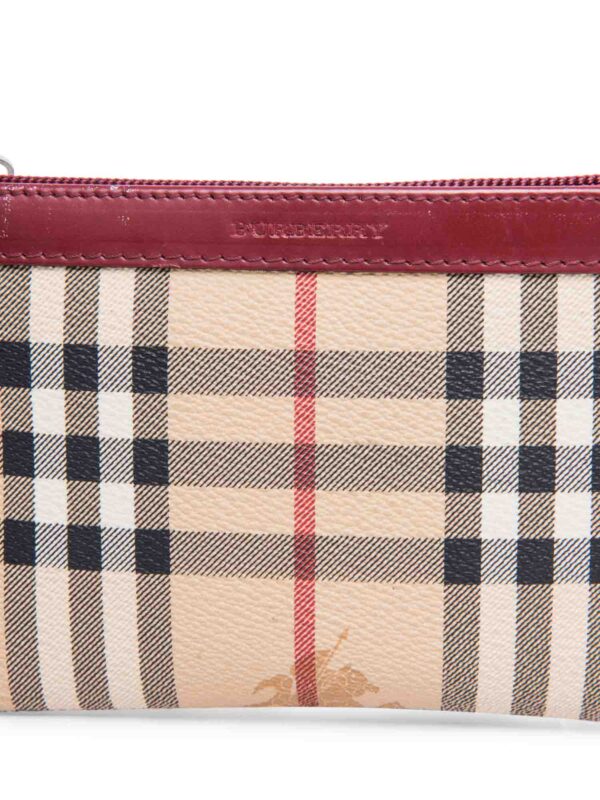 Burberry Logo Haymarket Check Wristlet Bag Beige Red