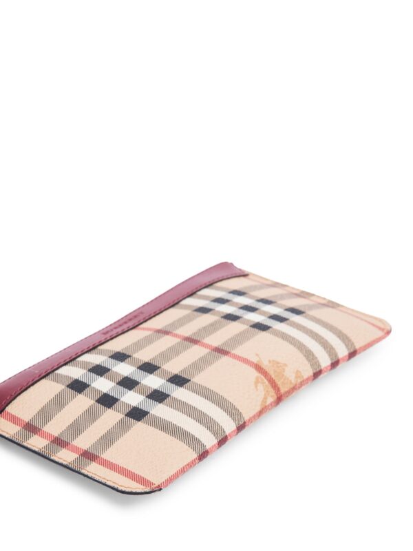 Burberry Logo Haymarket Check Wristlet Bag Beige Red