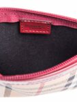 Burberry Logo Haymarket Check Wristlet Bag Beige Red