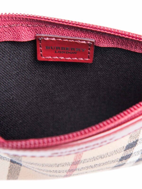 Burberry Logo Haymarket Check Wristlet Bag Beige Red