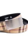 Burberry Logo House Check Canvas Belt Beige Silver