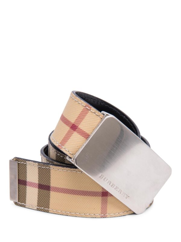 Burberry Logo House Check Canvas Belt Beige Silver