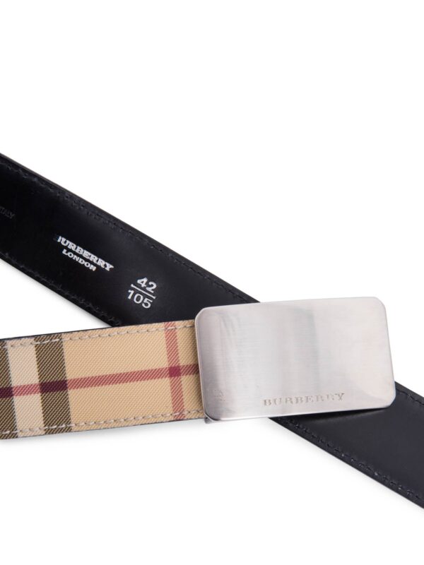 Burberry Logo House Check Canvas Belt Beige Silver