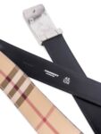 Burberry Logo House Check Canvas Belt Beige Silver