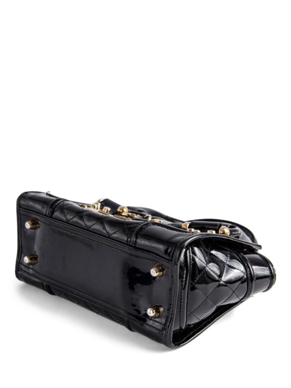 Burberry Logo Quilted Patent Leather Top Handle Bag Black