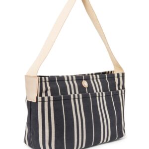 Burberry Logo Striped Canvas Tote Bag Navy Ivory