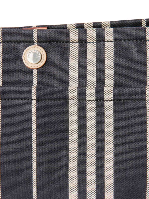 Burberry Logo Striped Canvas Tote Bag Navy Ivory