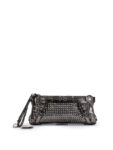 Burberry Metallic Leather Studded Wristlet Clutch Pewter Grey