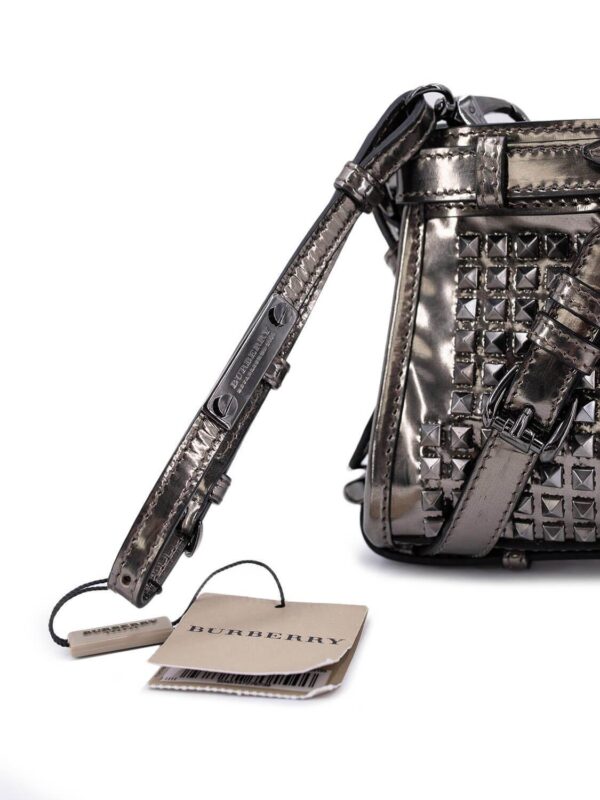 Burberry Metallic Leather Studded Wristlet Clutch Pewter Grey