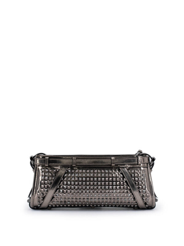 Burberry Metallic Leather Studded Wristlet Clutch Pewter Grey