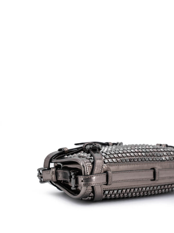 Burberry Metallic Leather Studded Wristlet Clutch Pewter Grey