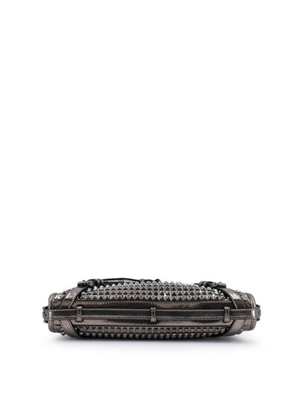 Burberry Metallic Leather Studded Wristlet Clutch Pewter Grey