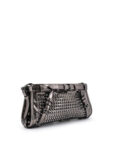 Burberry Metallic Leather Studded Wristlet Clutch Pewter Grey