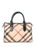 Burberry Nova Check Canvas Leather Boston Bag Beige Navy Blue 25