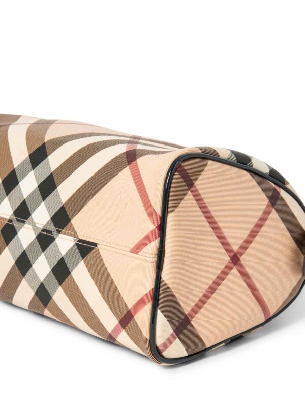 Burberry Nova Check Canvas Leather Boston Bag Beige Navy Blue 25