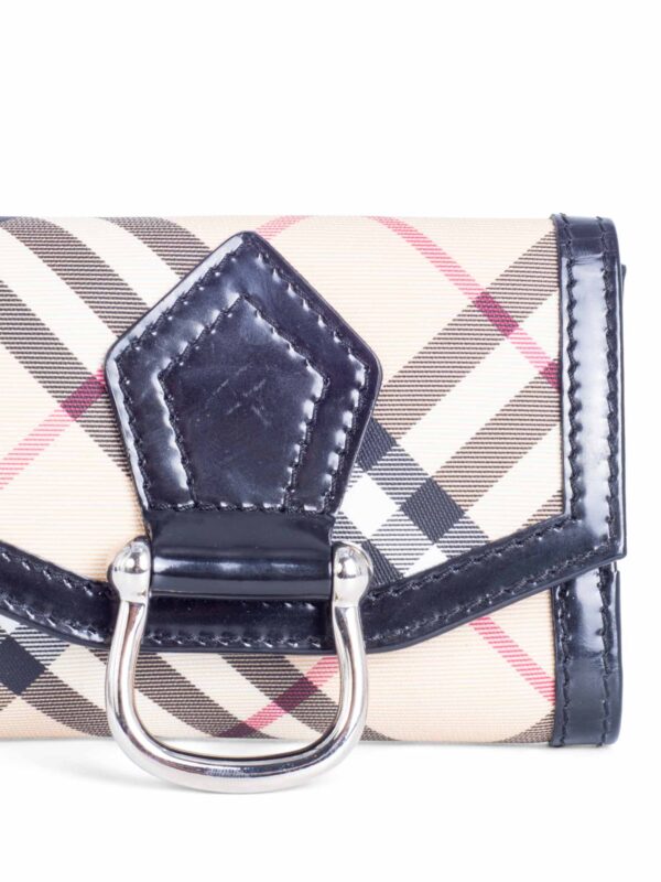 Burberry Nova Check Leather Buckle Wallet Beige Black Silver