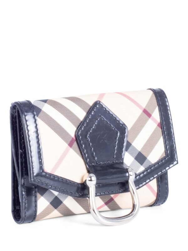 Burberry Nova Check Leather Buckle Wallet Beige Black Silver