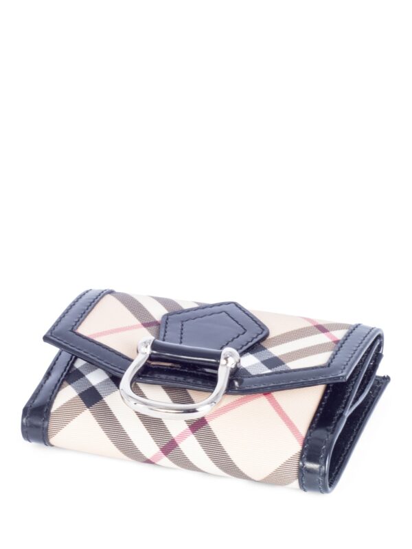Burberry Nova Check Leather Buckle Wallet Beige Black Silver