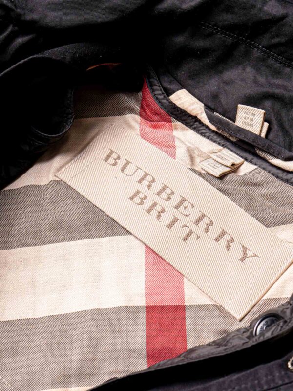 Burberry Nylon Nova Check Lined Hood Rain Coat Black