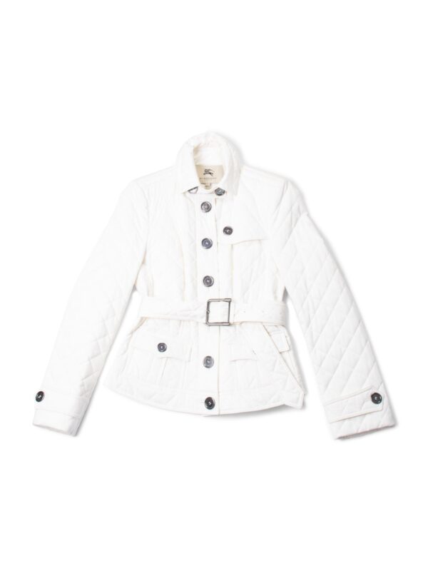 Burberry Quilted Belted Jacket White