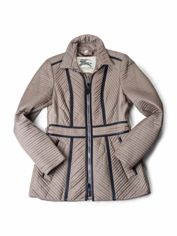 Burberry Quilted Leather Fitted Coat Taupe