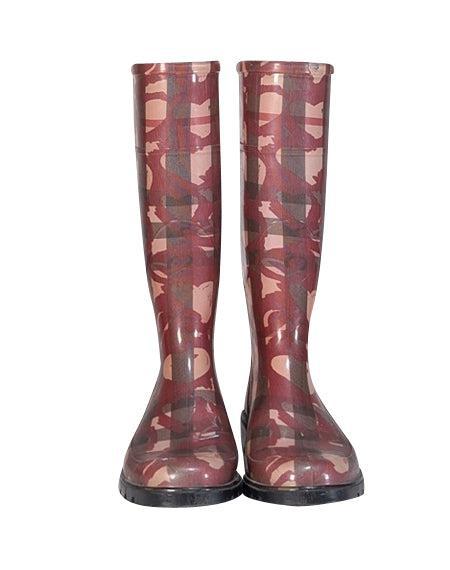 Burberry - Red & Cream Graffiti Heart Print Tall Rain Boots Sz 7