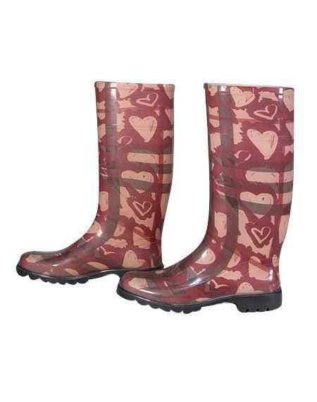 Burberry - Red & Cream Graffiti Heart Print Tall Rain Boots Sz 7