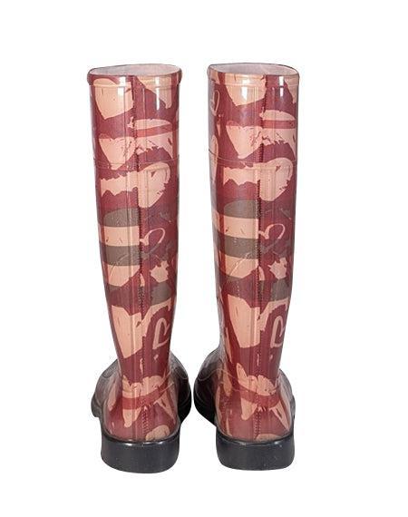 Burberry - Red & Cream Graffiti Heart Print Tall Rain Boots Sz 7