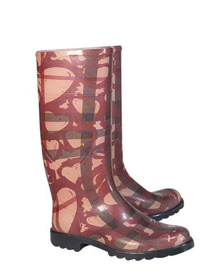 Burberry - Red & Cream Graffiti Heart Print Tall Rain Boots Sz 7