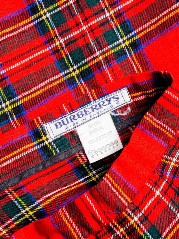 Burberry Vintage Wool Tartan Wrap Kilt Pleated Skirt Red Green