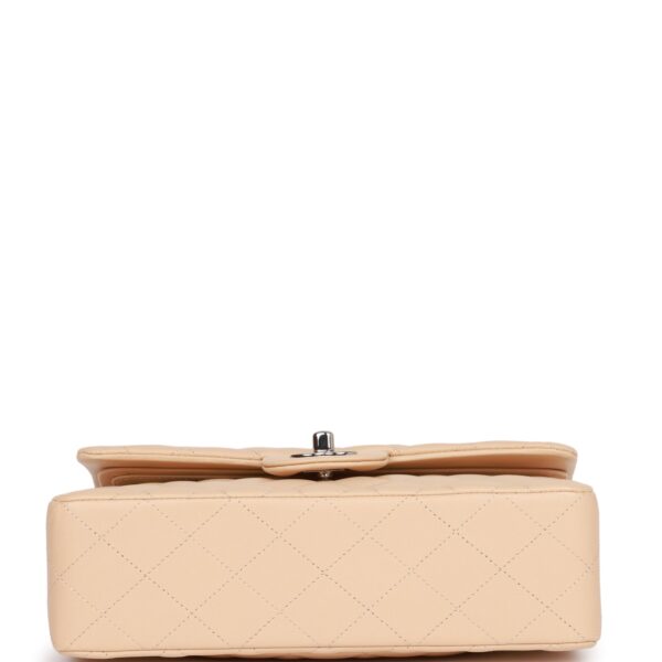 Chanel Small Classic Double Flap Beige Lambskin Silver Hardware New Bag