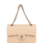 Chanel Small Classic Double Flap Beige Lambskin Silver Hardware New Bag