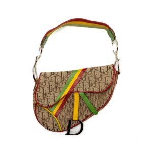 Dior Vintage Saddle Bag Canvas/ Leather Multicolour