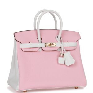 Hermes Special Order (HSS) Birkin 25 Rose Sakura and White Clemence Gold Hardware